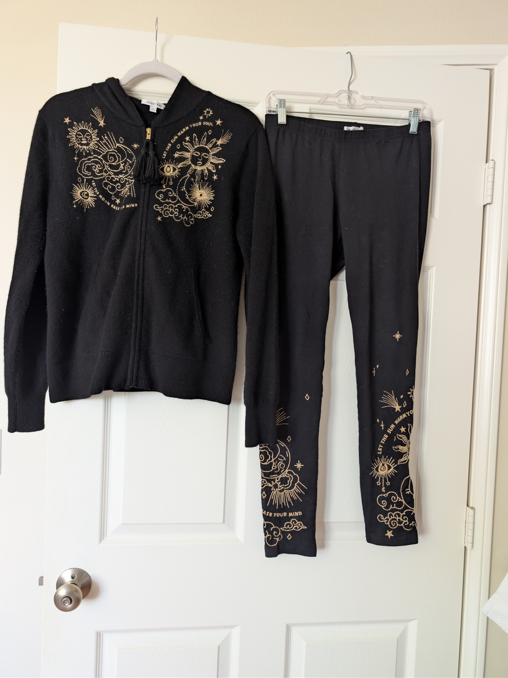 Johnny Was Celestial Embroidery Black Leggings JW Los Angeles Small